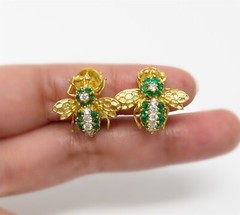 NYJEWEL Samuel B Behnam BJC 14k Gold Emerald Diamond Bee Clip On Earrings