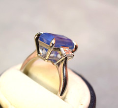 GIA Estate Platinum 5.60ct No Heat Ceylon Blue Sapphire VS Diamond 3 Stone Ring