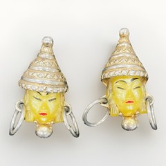 Selro Selini Gold Tone Asian Face Cuff Links Oriental Vintage 60s 70s