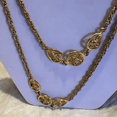 Vintage Crown Trifari Gold Tone Sautoir Openwork Lattice Link Necklace 50”