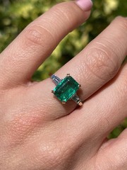 3.90 Ct Natural Emerald Art Deco Vintage Engagement Ring 14K Yellow Gold Over