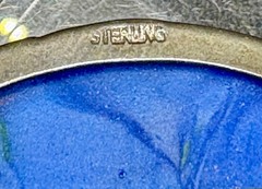 Vintage Sterling Silver Blue Green Marbled Art Glass Brooch Pendant 9.3g