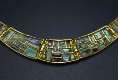 14k Gold Plated Brass Choker Collar Necklace with Abalone