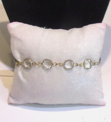 Vintage 90’s Bezel Set Round Faceted Clear Crystals,Silver Tone Metal Bracelet