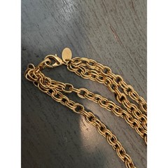 Vintage Gold Tone Double Strand Long Chain Necklace Frosted Beads Donut Charms
