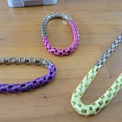 Vintage 80s Color Block Drape Bracelet Lot Pink Purple Yellow Silver Tone