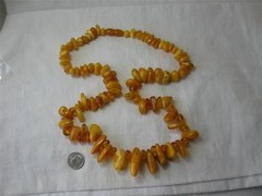 Antique Chinese Baltic Butterscotch Egg Yolk Amber Big Beads Necklace 74 Grams