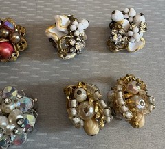 Robert Clip Earring LOT 6 Pair Wired Bead Cluster AB Rhinestone All Signed Vtg