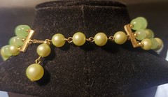 2 Pc Vtg Mint Green: CORO 3 Strand Necklace, LISNER Thermoset Clip Earrings