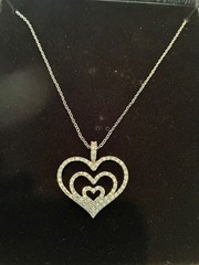 Nolan Miller Triple Heart Rhinestone Pendant on Silver Tone Necklace 16 – 17”