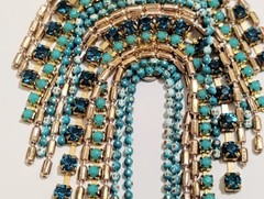 Turquoise Blue Gold Seed Bead Fringe Chandelier Earrings Elegant Boho Statement