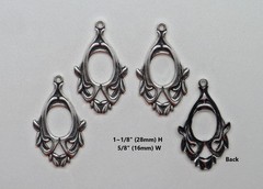 #0525 ANTIQUED .925 STERLING SILVER PLATED OPEN DROP W/TOP HANG RING- 4 Pcs