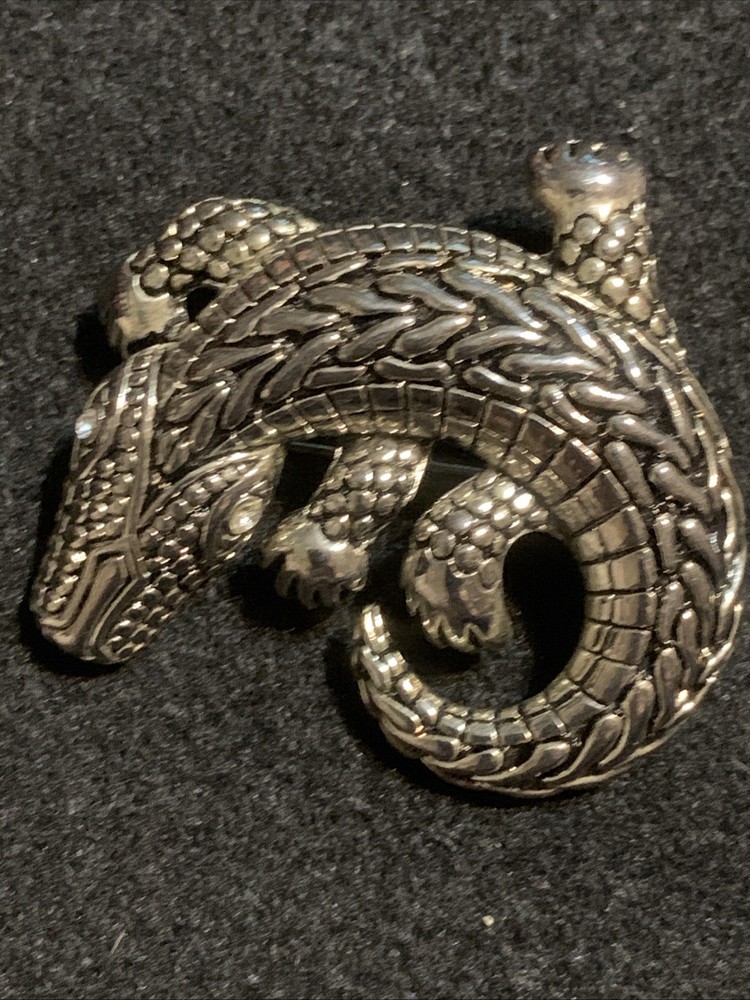 Vintage Silver Alligator Crocodile Brooch Pin Endangered Species Silver Tone