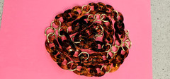 PREMIER DESIGN women necklace acrylic and metal links brown leopard 40” long