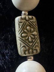 Vintage Carved Beaded Station Necklace Tan, Ivory Resin Beads 24”