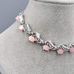 Vintage Pink Thermoset Necklace Estate Costume Jewelry Silver tone 13″-17″