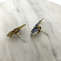 Vintage Sterling Silver Enamel Butterfly Earrings Post Gold Blue Black 925