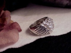 Sterling Silver 4.00ct CZ Cocktail Dome Ring Sz 7 Baguettes Rounds CZ 8.0Gr MEDA