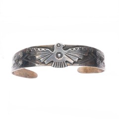 6.3″ Vintage Fred Harvey era Thunderbird sterling silver cuff bracelet