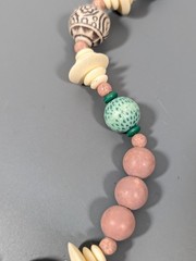 Vintage Green Cream Beaded necklace Boho Tribal Style 26 in