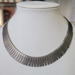 Vintage Cleopatra Egyptian Revival Choker Silver Tone Statement Necklace