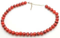 Vintage Sterling Silver Red Ox Blood Magnesite Bead Necklace 18″ Long 74 Grams