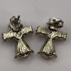 Earrings Angel Cross Rhinestone Glass Metal + Plastic Gold Tone Stud Jewelry