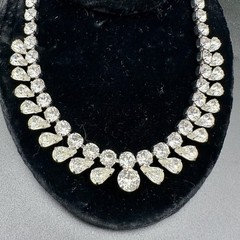 Vintage EISENBERG Silver-tone Clear Rhinestone Necklace Jewelry 16″ Adjustable