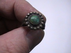 Old Pawn Navajo Sterling and Turquoise Green Ring 5/8″