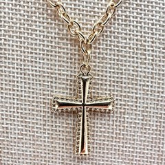 Vintage 80s Gold Tone Cross Pendant Necklace Chunky Chain Statement Jewelry Y2K
