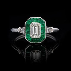 Lab Created Emerald Cut Diamond and Emerald Art Deco Style 925 Silver Gift Ring