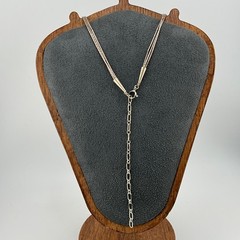 Vintage 925 Sterling Silver & Onyx Southwestern Lariat Necklace Liquid Silver