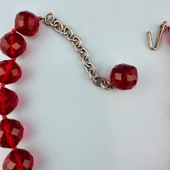 Vintage Red Glass Bead Choker Necklace Faceted Chunky Heavy Hand Knotted Czech?
