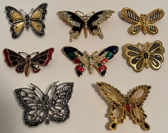 Butterfly Costume Jewelry Enamel Rhinestones Brooches Qty 8 Excellent