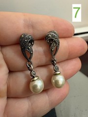 Vintage Art Deco Sterling Silver 925 Dangle Earrings (Marcasite and Faux Pearl)