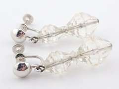 Signed BB Faceted Rock Quartz Crystal Bead Sterling Silver Chandelier Earrings