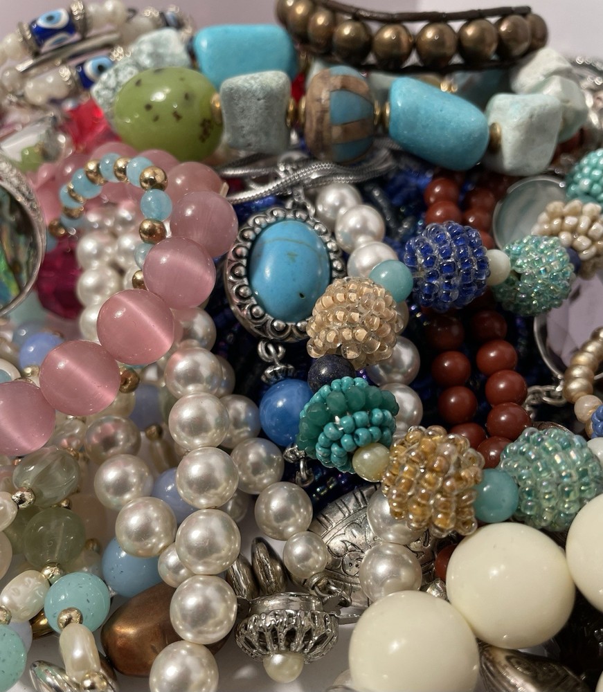 4Lb Mixed Mystery Jewelry Lot Vintage Mod Boho Bead Necklaces Bracelets Earrings