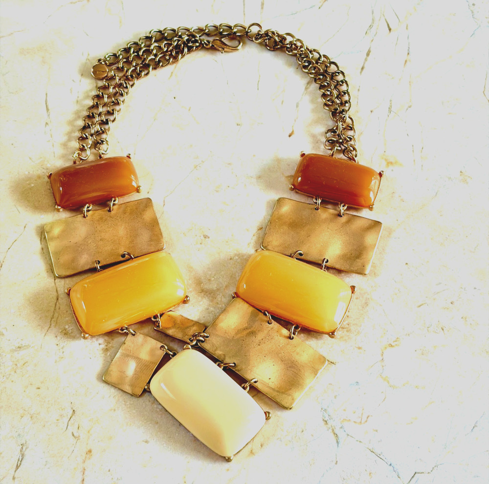 Vintage Abstract Lucite / Metal Collar Necklace Chunky Modernist MCM