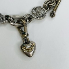 Vintage Juicy Couture Rhinestone Bracelet Chunky Puffy Heart Charm Silver Tone
