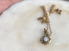 Vintage Marked 1/20 14k GF Gold Filled Necklace W Opal Pendant 16” Chain 1.15g