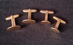 Vintage Yellow Gold-Filled Bullet Back Cufflinks Lot of 2 Oval & Round