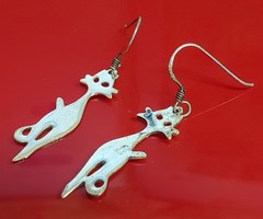 VTG 925 Cat Silhouette 1.5in Drop Earrings Sterling Silver 3g Patina Intact READ