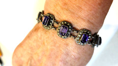 Antique amethyst and markasite bracelet ss links, byzantine design size 6 , 2.4g