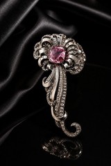 RARE Marcel Boucher 1940’s Sterling Pave and Pink Topaz Brooch Flower Swirl