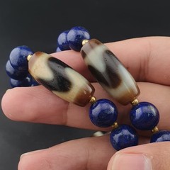 Vintage Tibetan Agate & Lapis Lazuli Necklace Zigzag Pattern Beads 22in