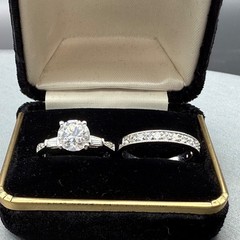Vintage Silver Tone CZ Engagement Band Wedding Set Ornate Cocktail Ring Size 8.5