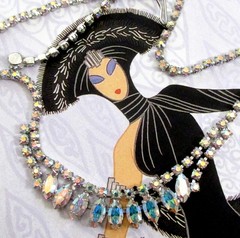 VTG DELICATE B DAVID AB RHINESTONE DECO 17″ NECKLACE EARRINGS 60s PRONG SET EXC