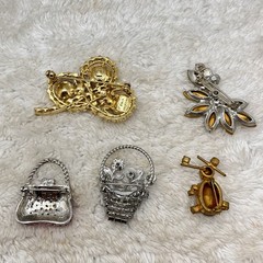 Brooch Lot of 5 Sparkly Pins Vintage to Now Mixed Styles