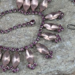Vintage 1950’s Pink Rhinestone Bib Necklace statement 15.5″ silver tone