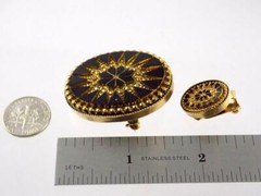 Vintage Unbranded Goldtone Metal and Black Faux Glass Brooch Earrings Set